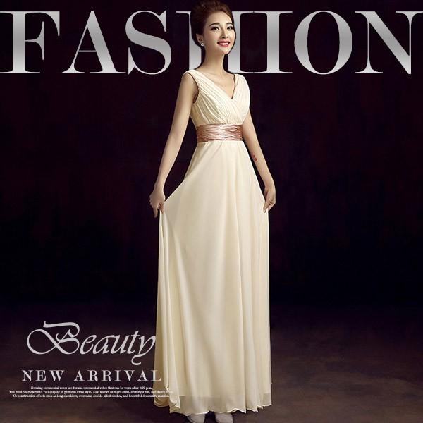 ロングドレス シフォン 演奏会 ピアノ発表会 Vネック スレンダーライン