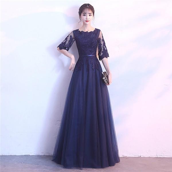 ロングドレス パーティー 他と被らない 黒 ブルー 演奏会用ドレス ロングドレス_3
