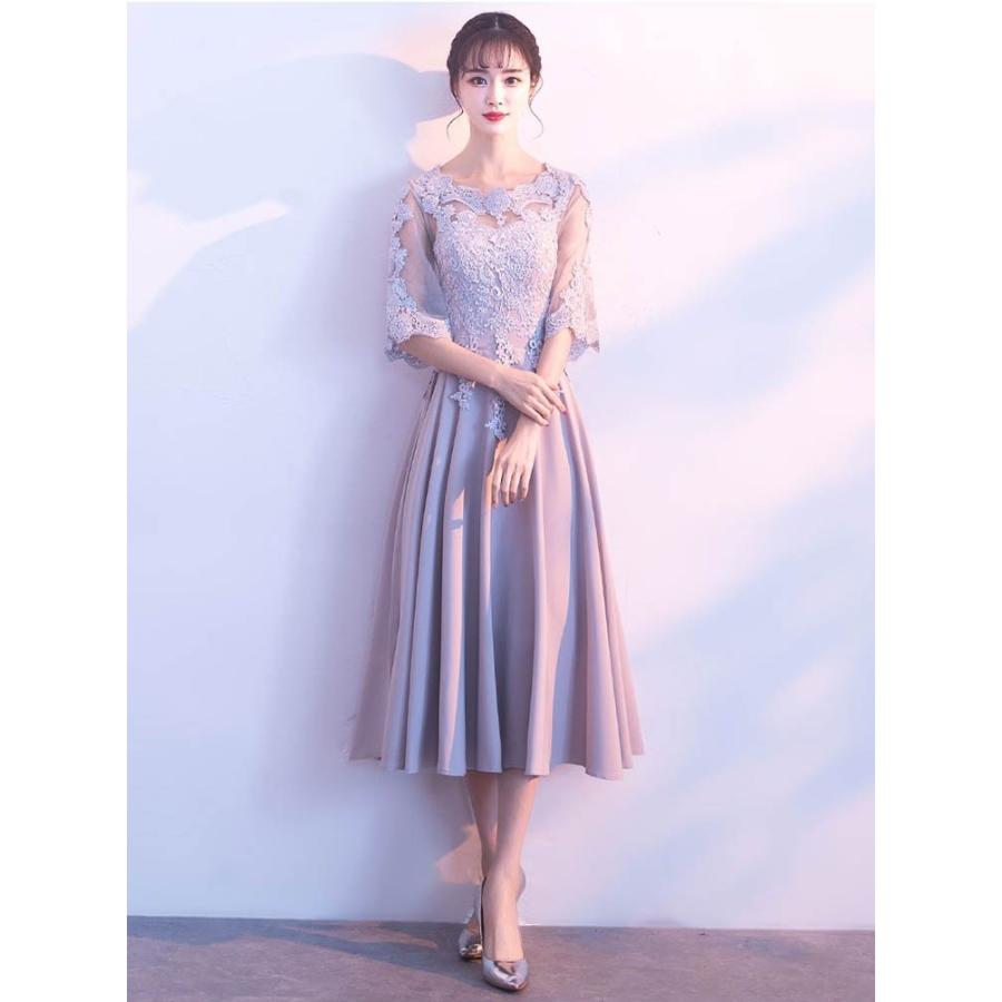 パーティードレス ショート 膝丈 ミディアム ミモレ丈 ロング丈 グレー