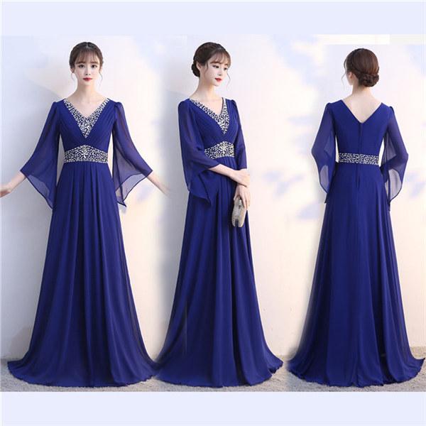 ドレス ロングドレス 袖あり フレアスリーブ イブニングドレス