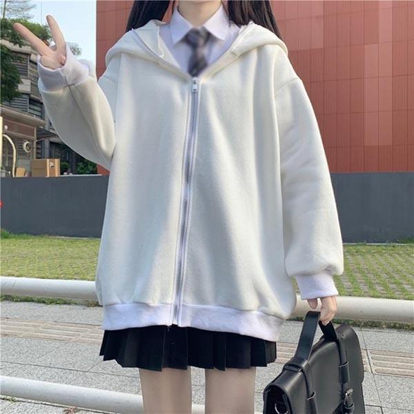 パーカー レディース トップス プルパーカー ドロップショルダー フード付き ホワイト ブラック 長袖 ジップアップパーカー ゆったり|graceshop04|04
