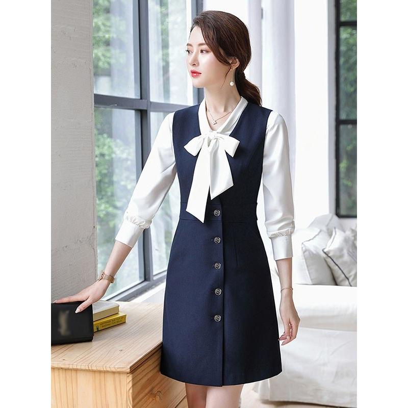 ベストワンピース 事務服 ノースリーブ ワンピーススーツ ビジネススーツ ネイビー 制服 膝上丈 春秋冬 長袖 Aライン 大きいサイズ Dd019x1 グレースショップ 通販 Yahoo ショッピング
