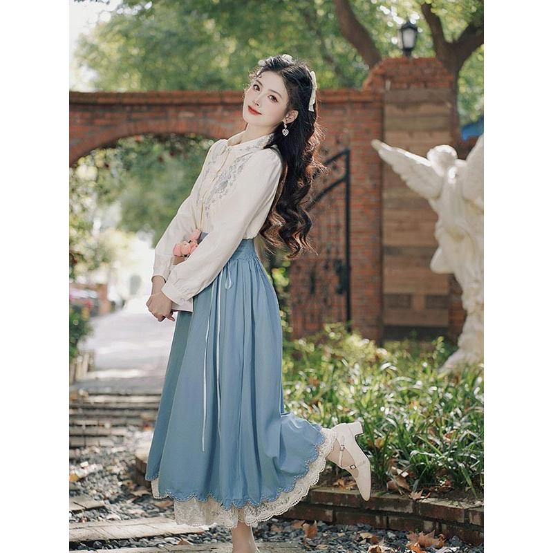 #ロリータ服ロング丈　#ブラウス&amp;ロングスカート 楽天市場】洋服 ロリータ レディース ブラウス スカート 2点