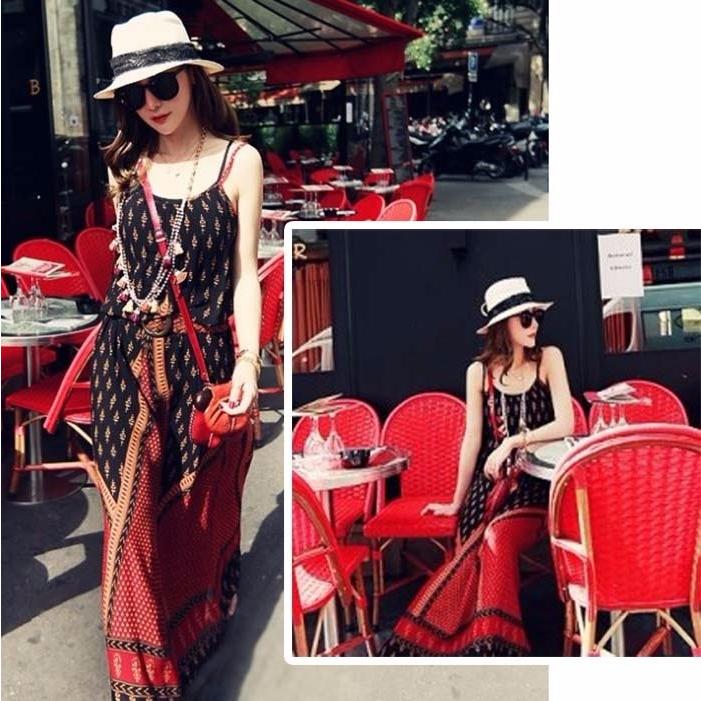 リゾートワンピ エスニック柄 吊りワンピース タンクトップ