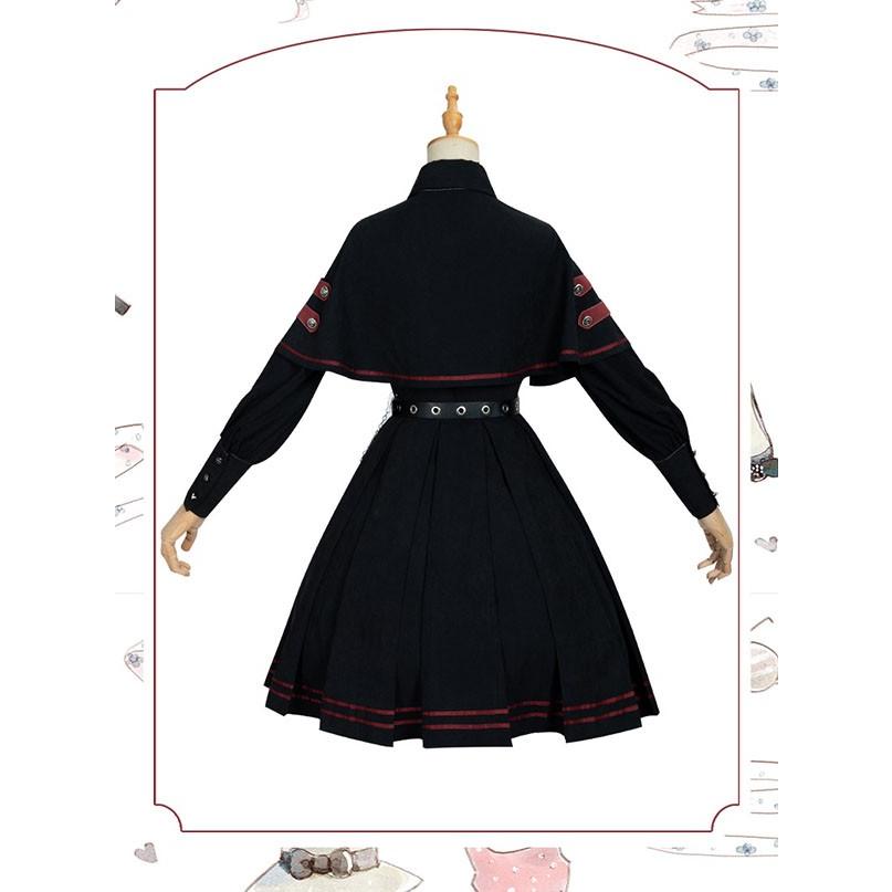 ミニロリ 軍服ロリータ フルセット ブラウス スカート 上下フルセット ミリタリーロリィタ ブラック 黒 膝丈 レディース ロリータアウター_10