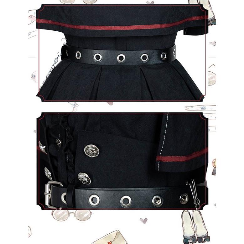 ミニロリ 軍服ロリータ フルセット ブラウス スカート 上下フルセット ミリタリーロリィタ ブラック 黒 膝丈 レディース ロリータアウター_11