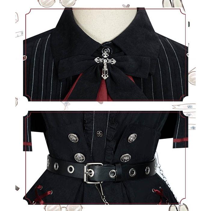 ミニロリ 軍服ロリータ フルセット ブラウス スカート 上下フルセット ミリタリーロリィタ ブラック 黒 膝丈 レディース ロリータアウター_12