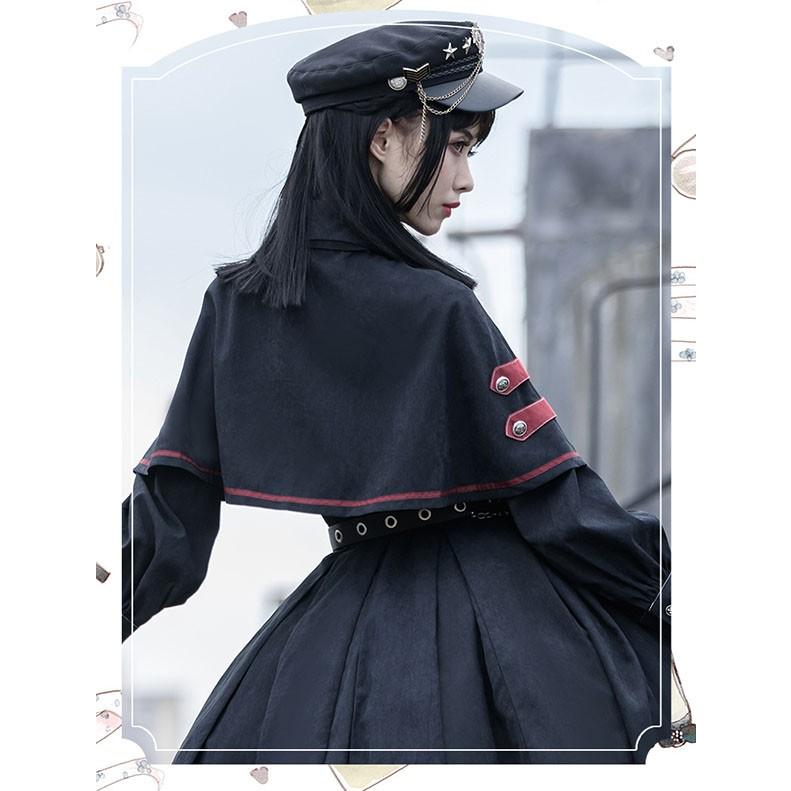 ミニロリ 軍服ロリータ フルセット ブラウス スカート 上下フルセット ミリタリーロリィタ ブラック 黒 膝丈 レディース ロリータアウター_6