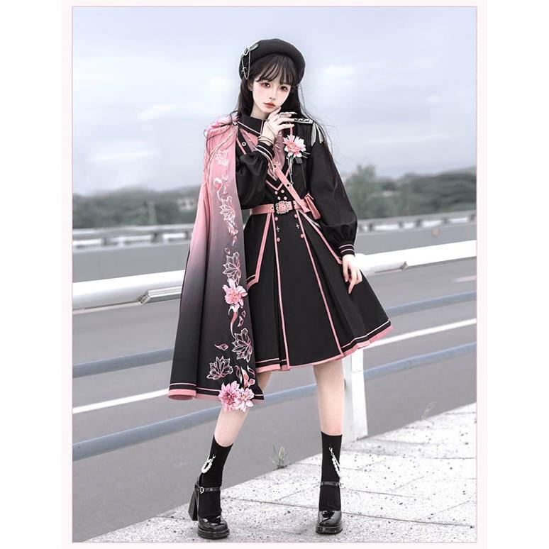 ミニロリ 軍服ロリータ ゴスロリ フルセット ワンピース 長袖あり 肩章