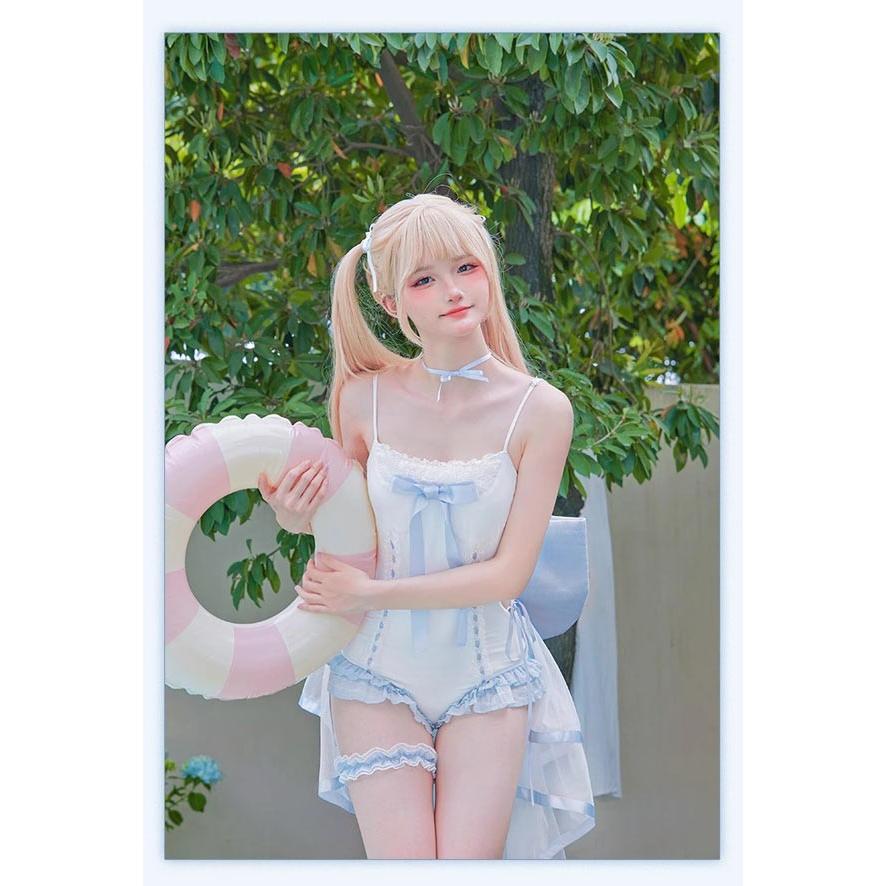 ワンピース水着 レディース ロリータ風 ビッグリボン スカート追加可 