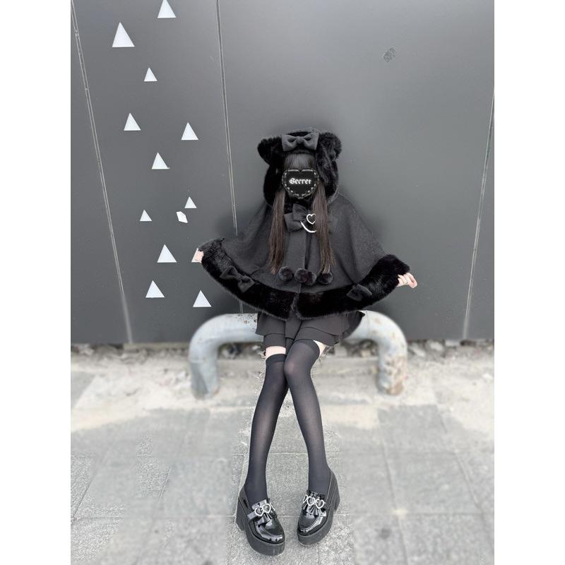 ポンチョコート ネコミミフード 量産型 秋冬 ファー付き レディース