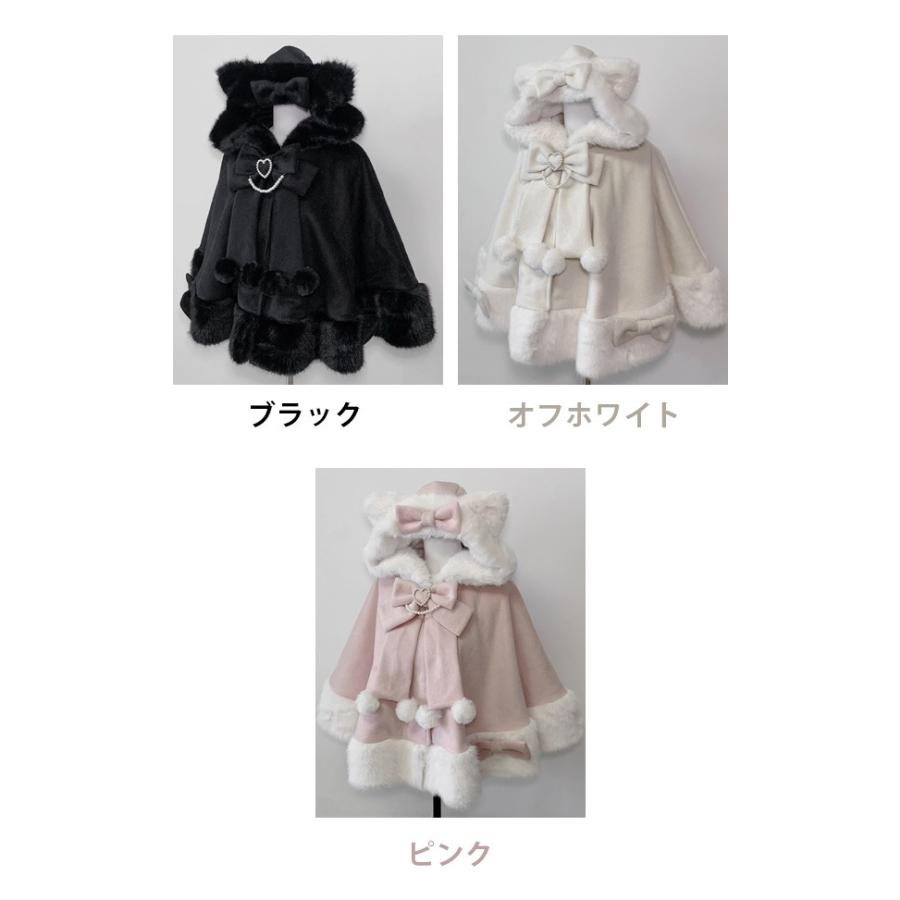 ポンチョコート ネコミミフード 量産型 秋冬 ファー付き レディース
