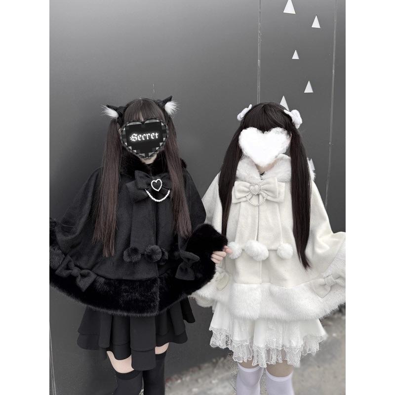 ポンチョコート ネコミミフード 量産型 秋冬 ファー付き レディース