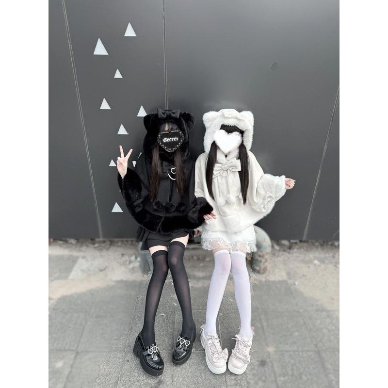 ポンチョコート ネコミミフード 量産型 秋冬 ファー付き レディース