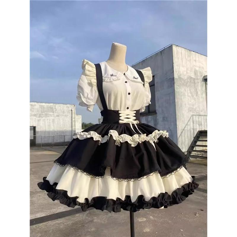 ロリータ サスペンダースカート ティアードスカート リボン Aライン Lolita ゆめかわ フリル_10
