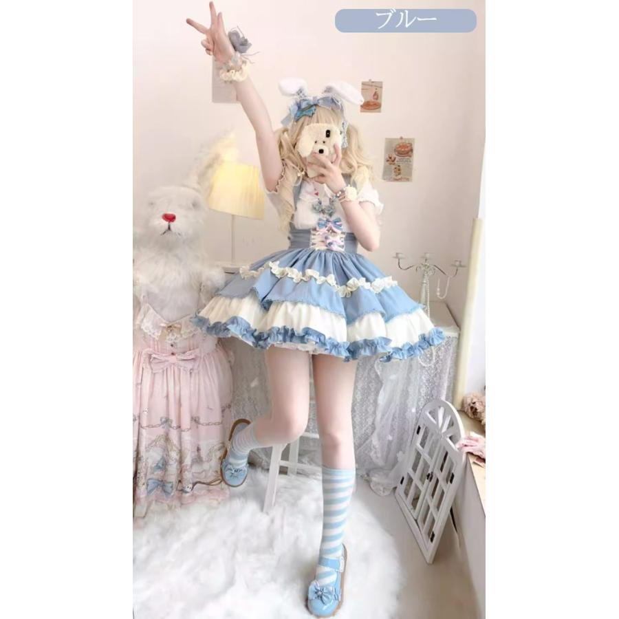 ロリータ サスペンダースカート ティアードスカート リボン Aライン Lolita ゆめかわ フリル_2