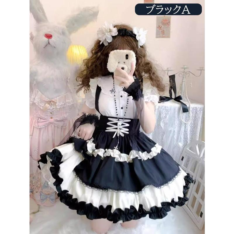 ロリータ サスペンダースカート ティアードスカート リボン Aライン Lolita ゆめかわ フリル_4