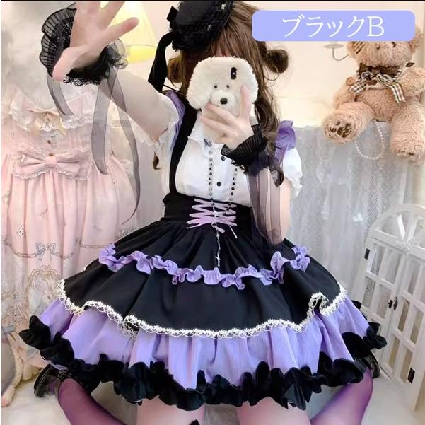 ロリータ サスペンダースカート ティアードスカート リボン Aライン Lolita ゆめかわ フリル_5