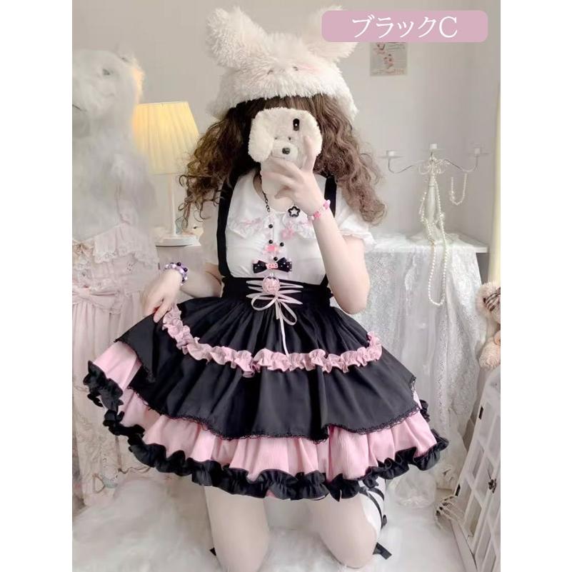 ロリータ サスペンダースカート ティアードスカート リボン Aライン Lolita ゆめかわ フリル_6