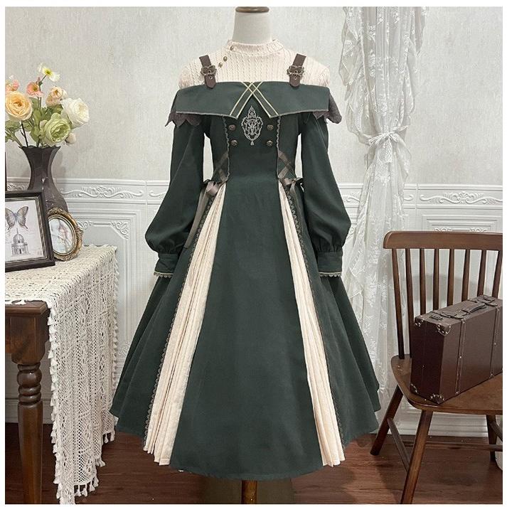 ロリータ コスチューム トップス ワンピース レトロ風 リボン レディース ゴスロリ 洋服 長袖 フリル コスプレ 衣装 洋服 可愛い 日常 仮装 パーティ イベント ステージ 文化祭 学園祭 春夏秋用 グリーン ロリータ コスチューム トップス ワンピース レトロ風 リボン