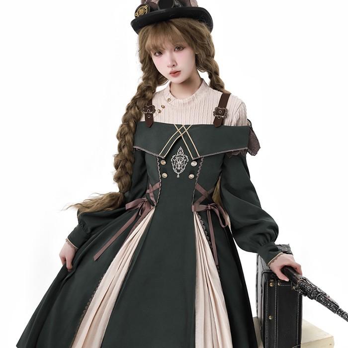ロリータ コスチューム トップス ワンピース レトロ風 リボン レディース ゴスロリ 洋服 長袖 フリル コスプレ 衣装 洋服 可愛い 日常 仮装 パーティ イベント ステージ 文化祭 学園祭 春夏秋用 グリーン S M L dh036lclcm6 ロリータ コスチューム トップス ワンピース レトロ風 リボン
