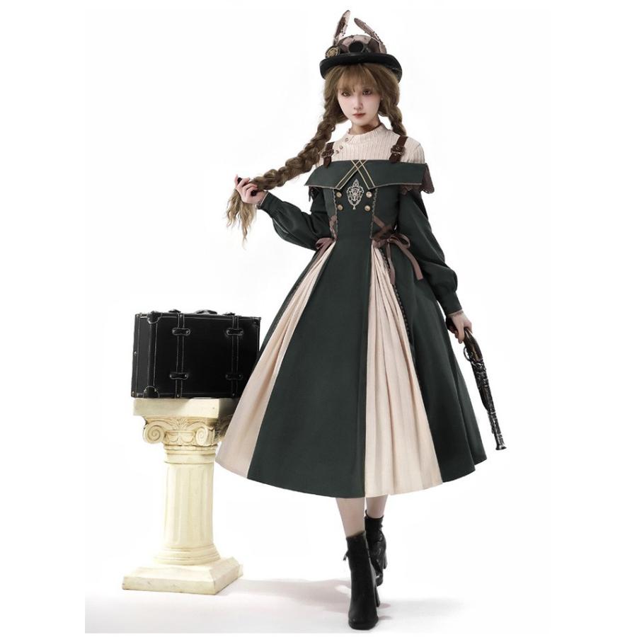 ロリータ コスチューム トップス ワンピース レトロ風 リボン レディース ゴスロリ 洋服 長袖 フリル コスプレ 衣装 洋服 可愛い 日常 仮装 パーティ イベント ステージ 文化祭 学園祭 春夏秋用 グリーン S M L dh036lclcm6 ロリータ コスチューム トップス ワンピース レトロ風 リボン