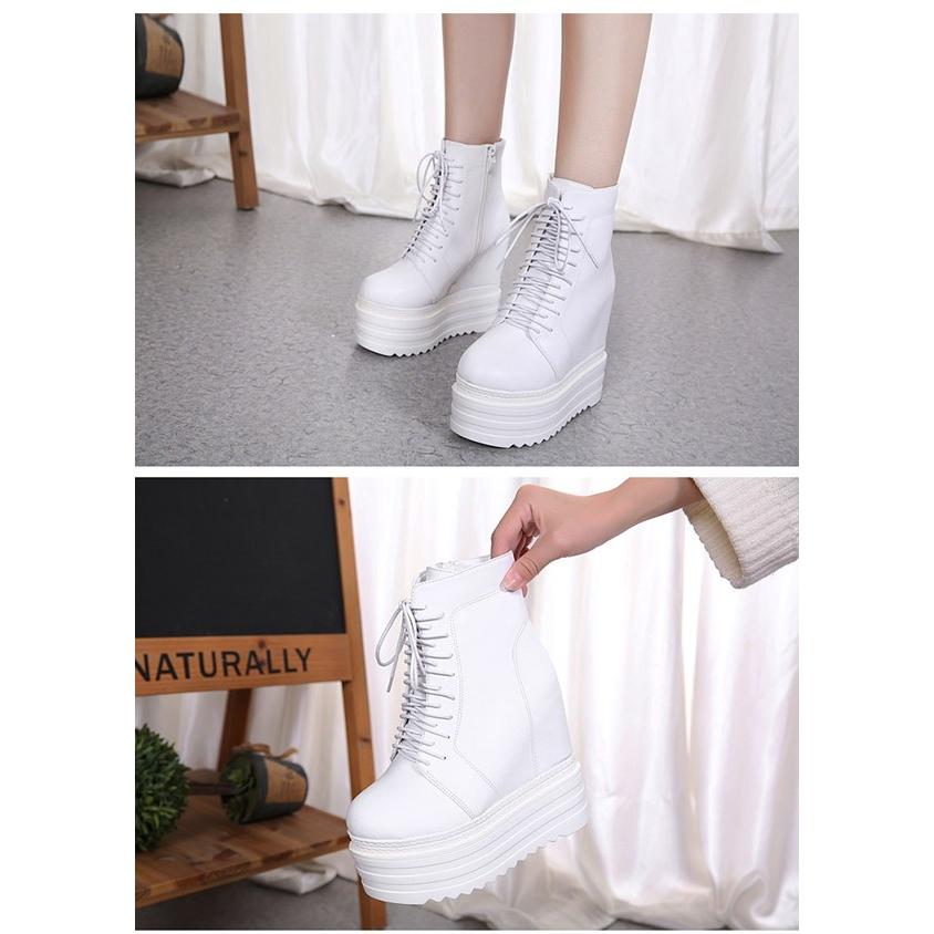 ヒール13cm インヒール6cm 厚底ブーツ レースアップ サイドジップ