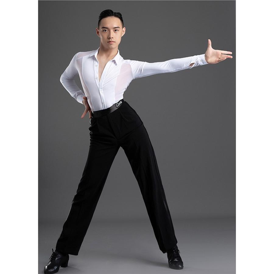 トップス メンズ ダンス衣装 シャツ ダンスウェア 長袖 ラテン 社交