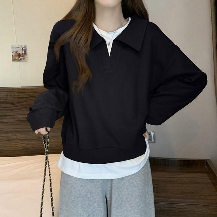 ポロシャツ トレーナー 長袖 レイヤード風 重ね着風 フェイク 