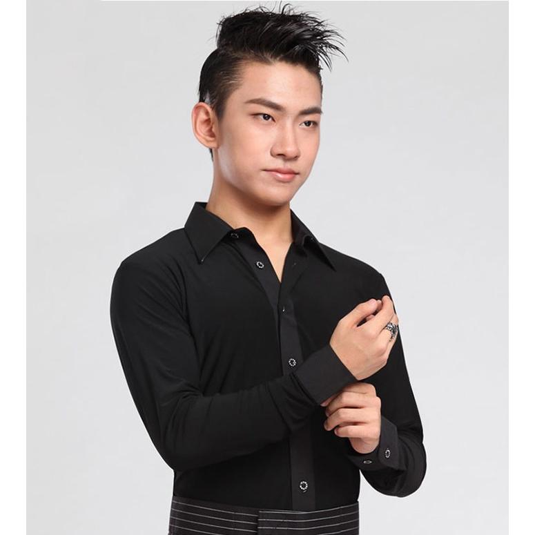 社交ダンス衣装　男性ラテン用サテン襟付きジャケット　ブラック 社交ダンス衣装 ブラック 長袖 競技用 立ち襟 メンズ ダンスウエア