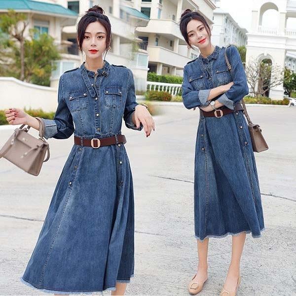デニム シャツ ワンピース レディース 長袖 デニム ベルト付 ロング ワンピース ロング丈 春 ワンピ ロングワンピ ロングワンピース Dn062l6 グレースショップ 通販 Yahoo ショッピング