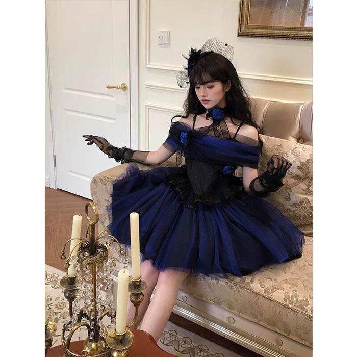 ロリータ ワンピース ブルー レディース 可愛い プリンセスドレス