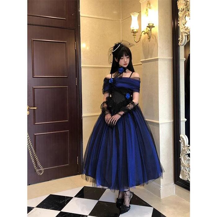 ロリータ ワンピース ブルー レディース 可愛い プリンセスドレス
