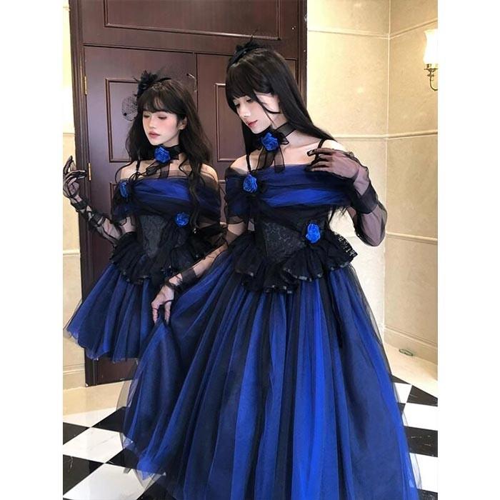 コスプレ　ドレス　 lolita オリジナル 洋服 ロリータ ワンピース ロリータ ワンピース ブルー レディース 可愛い プリンセスドレス