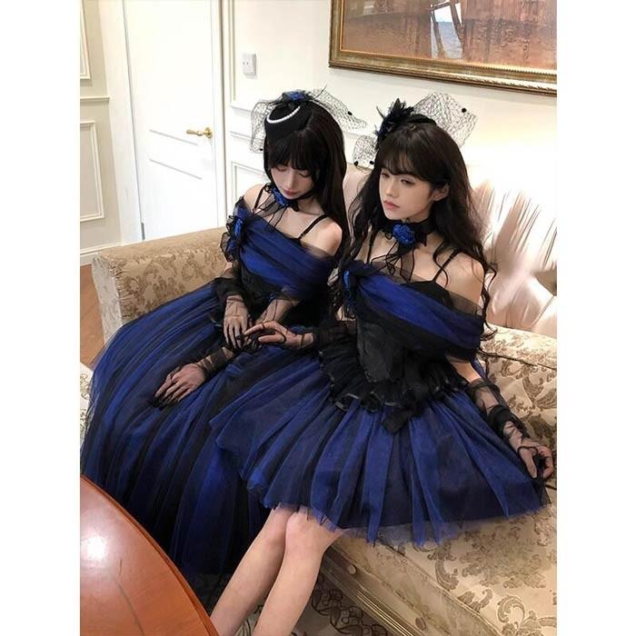 ロリータ ワンピース ブルー レディース 可愛い プリンセスドレス