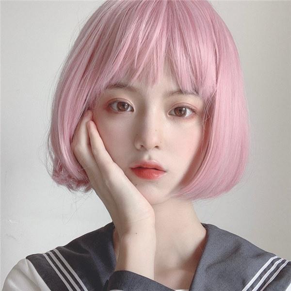 ウィッグ フルウィッグ ピンク ボブ ショート 自然 かつら イメチェン ぱっつん前髪 普段使い Wig コスプレ 小顔効果 可愛い ショートボブ  仮装用ウィッグ