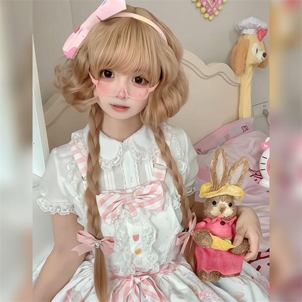 ウィッグ レディース ロング カール ロリータ ドール風 三つ編み