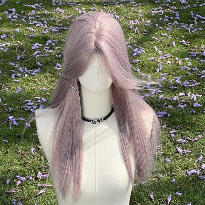 ロング ウィッグ ライトパープル ストレート 前髪あり 耐熱 高品質