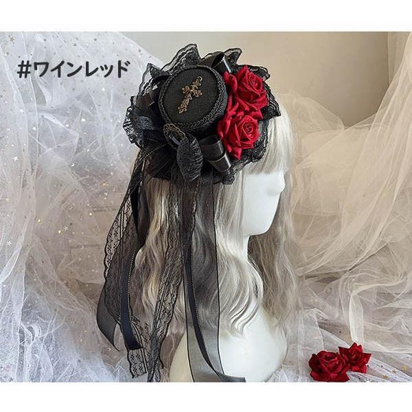 ヘッドドレス ハット ロリィタ バラ 礼装帽子 ミニハット トーク帽