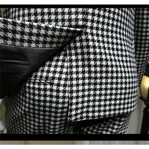 【美品✨】JOSEPH ABBOUD 千鳥格子 スーツ セットアップ 白黒 46 千鳥格子柄×パイピングフリルラップセットアップミニ丈スーツセット