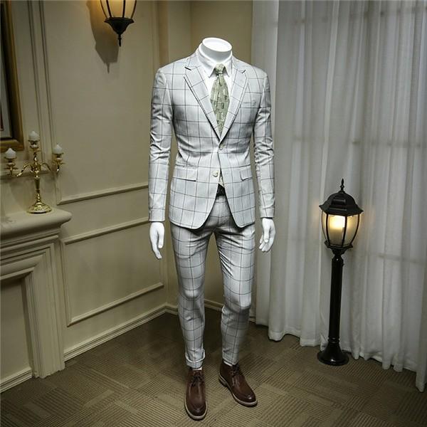 超目玉 ツーピース カジュアルスーツ メンズ セットアップ ライトグレー チェック柄 細身 紳士服 結婚式 冠婚 春夏 薄め 2点セットスーツ 半額品 Www Kslcity Com My