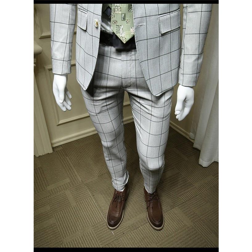 プレミアム グレー メンズ スーツ セットアップ ブラックチェック柄 スリム スーツ 保証書付 Www Globaldentalcentre Org