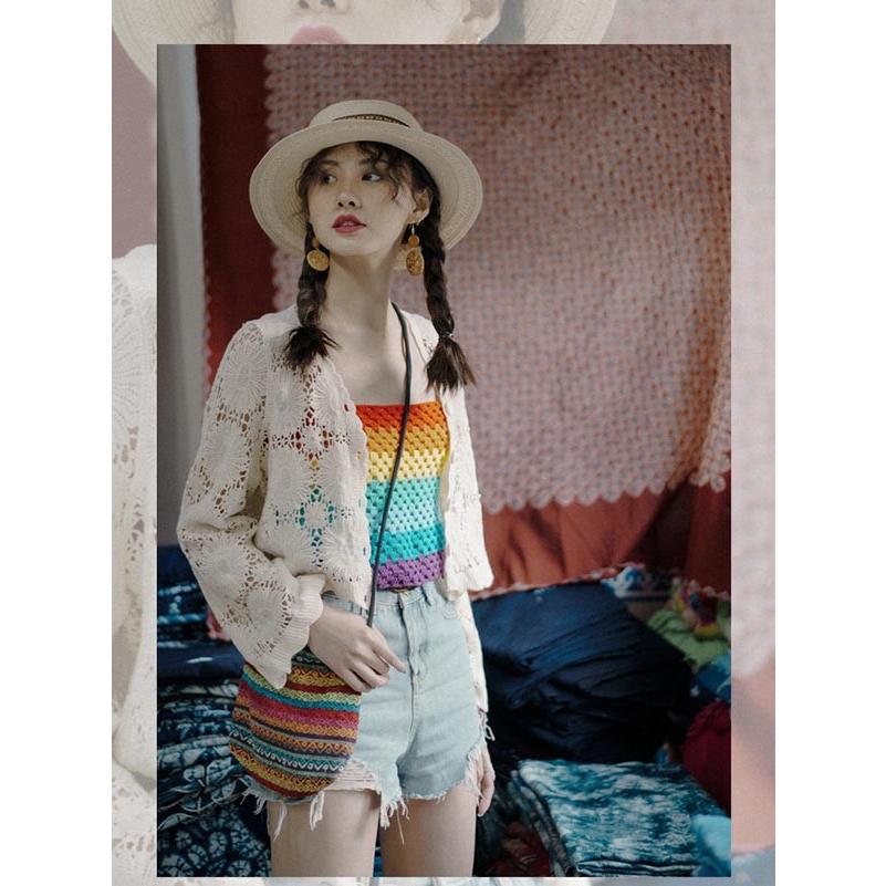 クロシェ編み 夏 トップス サマー ニットカーディガン 透かし