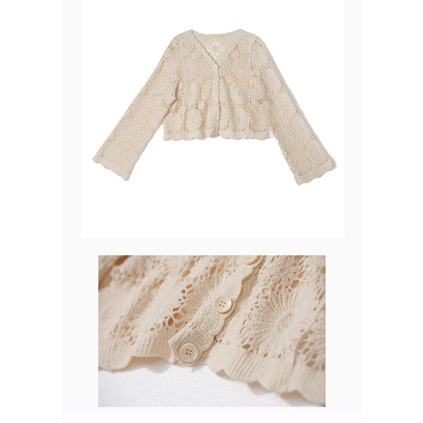 クロシェ編み 夏 トップス サマー ニットカーディガン 透かし