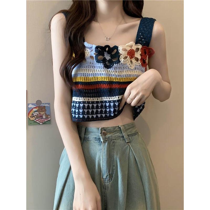 クロシェ編み タンクトップ ニット サマーニット キャミソール