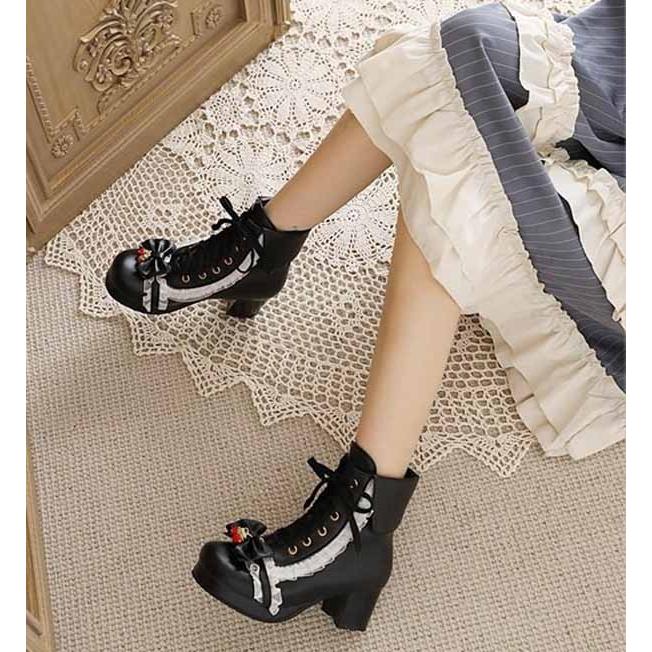 ショートブーツ レディース レース 秋冬 ロリータ靴 女の子