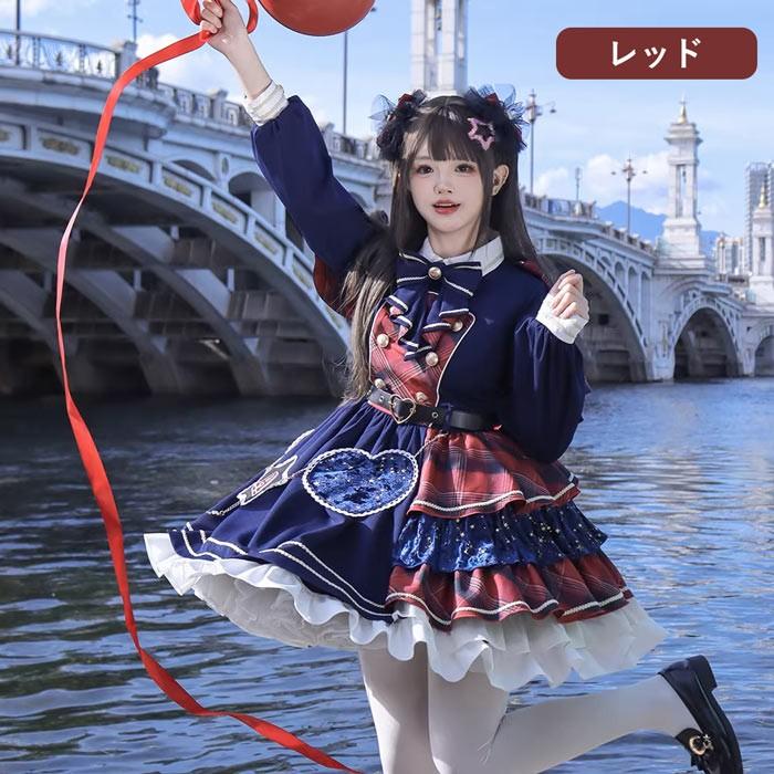 ロリータ ワンピース ティアードスカート チェック柄 セットアップ