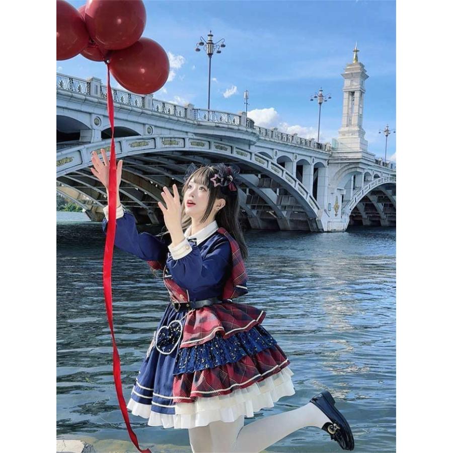 ロリータ ワンピース ティアードスカート チェック柄 セットアップ 