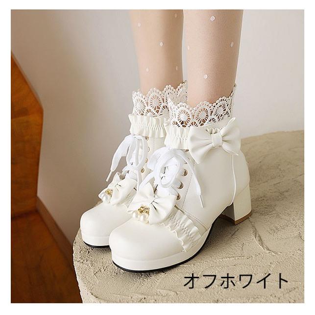 ロリータ靴 シューズ ブーツ 厚底 レース 甘ロリ ロリィタブーツ