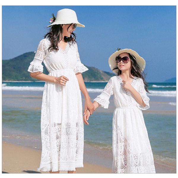 親子コーデ ワンピース レディース 白ワンピース 子供ワンピース